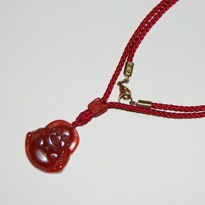 Agate Necklace,Agate Buddha Pendant Cord Necklace,Good Luck Necklace